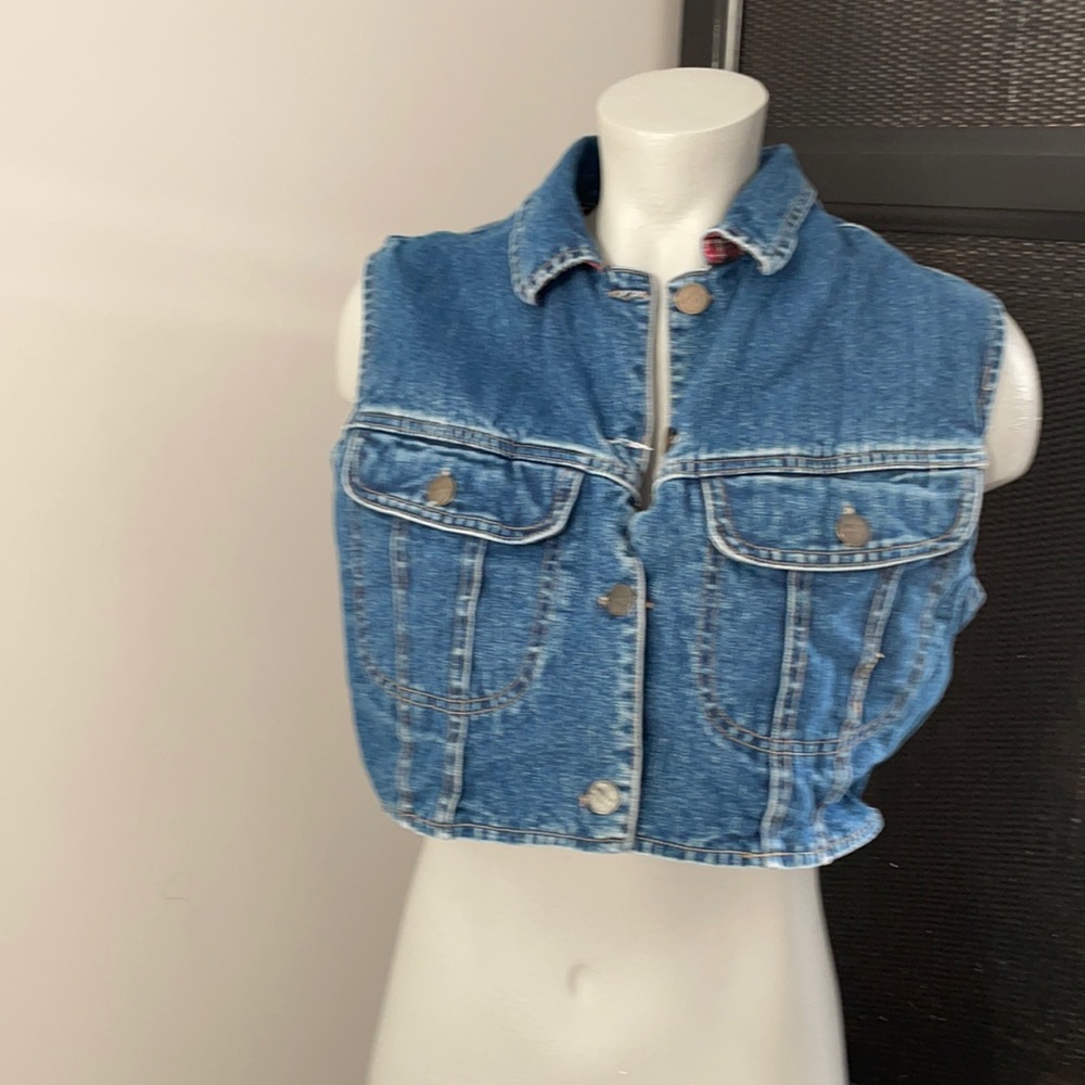 5/$25 Juniors reversible denim and plaid vest